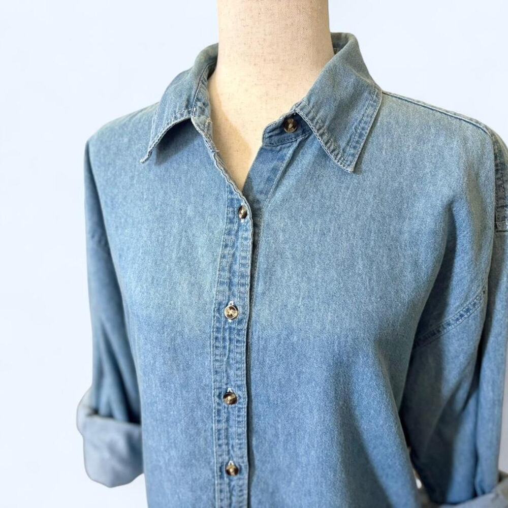 Blue Denim Embroidered Llama Button Up Shirt - Picture 3 of 7